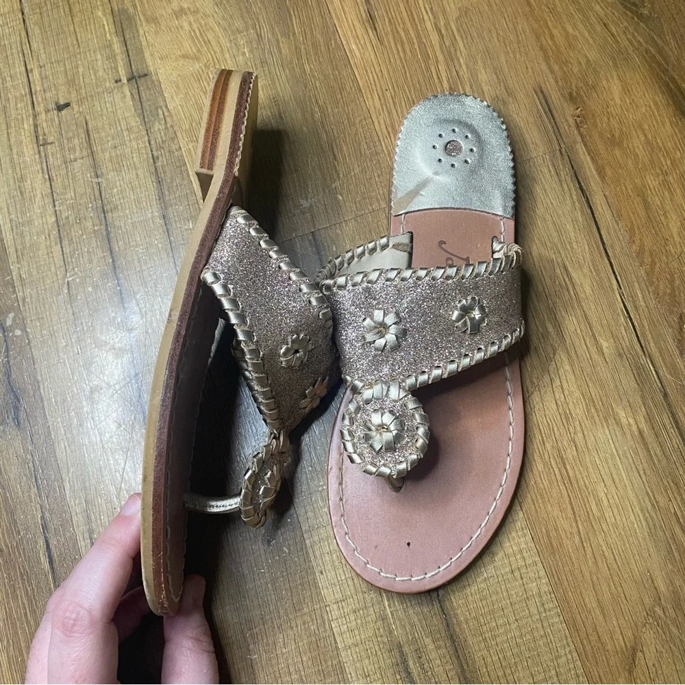 Jack Rogers Girls Miss Sparkle Leather Sparkle Sandals Champagne Size 4